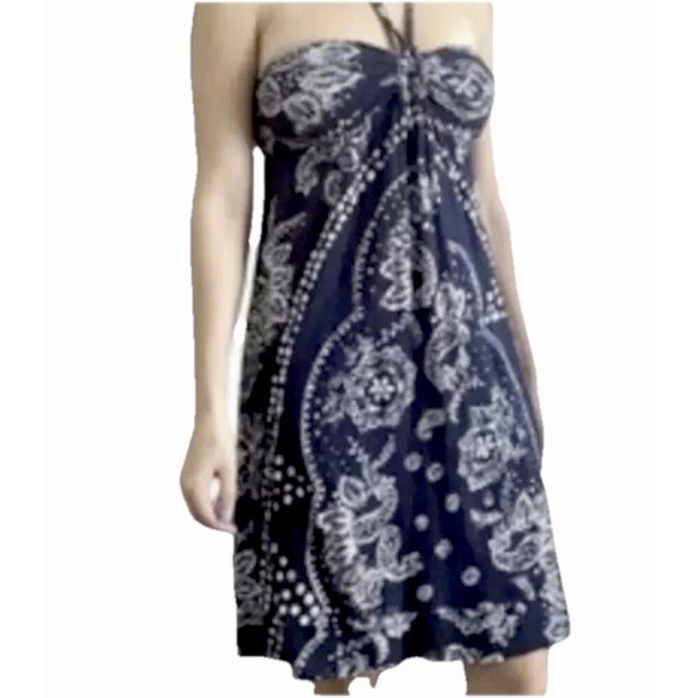American Eagle Halter Dress Size Large Cotton Blue Paisley Handkerchief